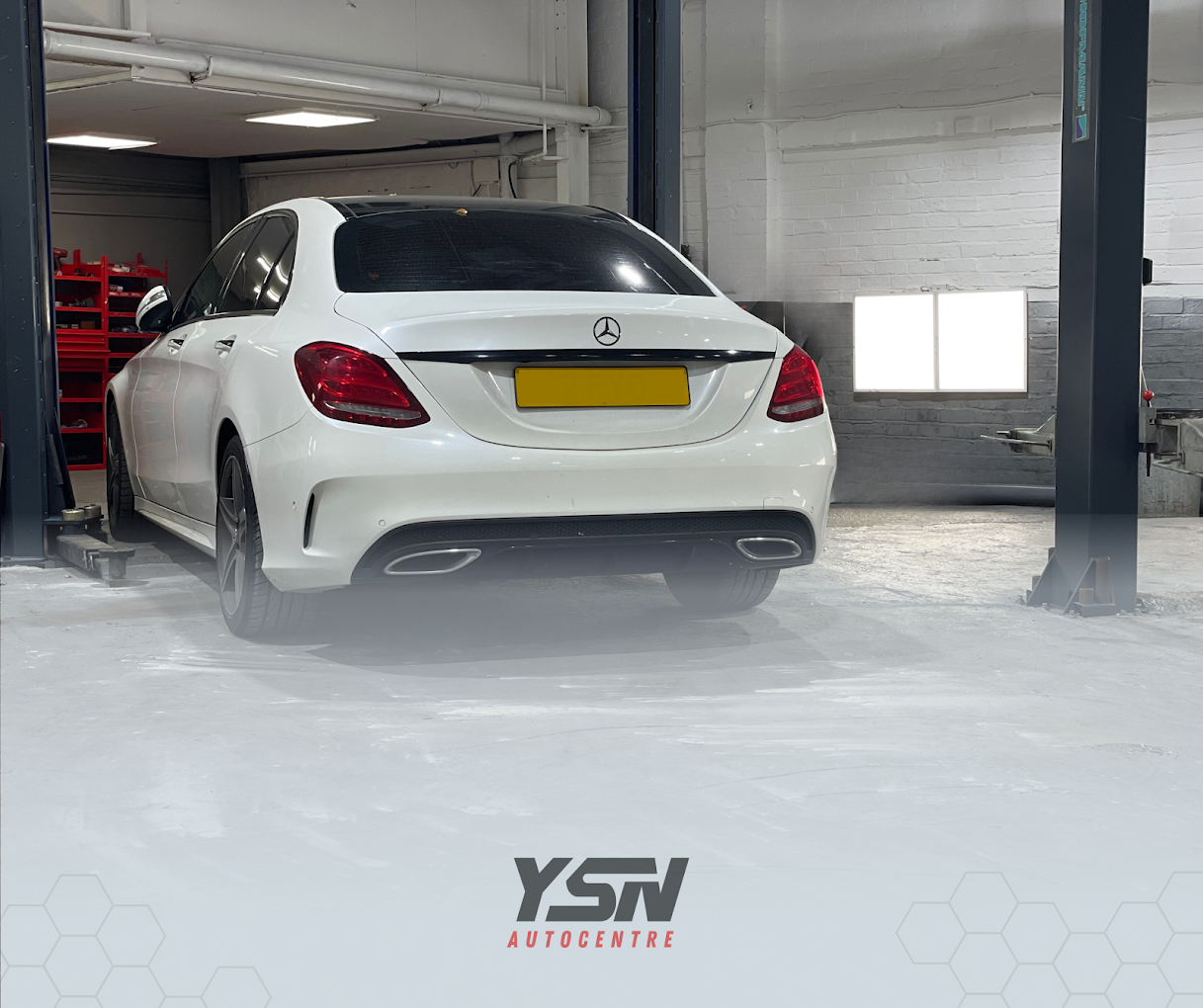 Exhaust inspection on a Mercedes at YSN Autocentre Smethwick
